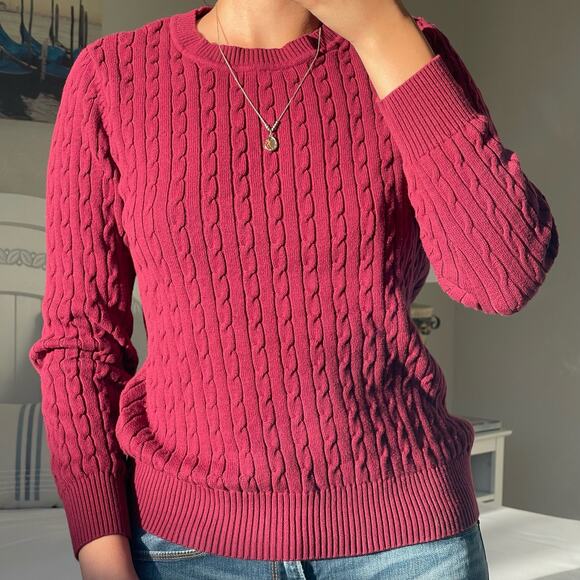 Karen Scott Women Red Cable Knit Sweater Longsleeve Pullover Sweater Size Medium - Picture 1 of 4